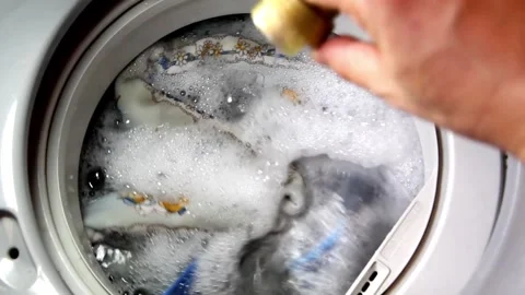 Close up machine laundry washing service manufacturing equipment tool industry Stock Footage 336589788