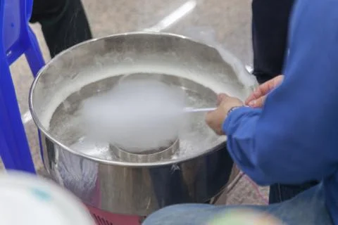 Close up of machine to make cotton sugar candy Stock Photos