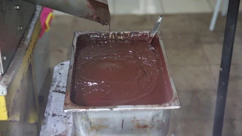 Close up of the machine making chocolate into liquid in the factory Stock Footage 293112535