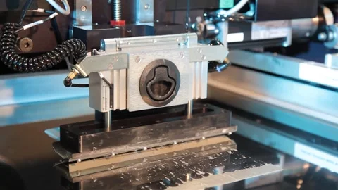 Close-up of a machine printing conductive silver paste on a flexible PCB in an Stock Footage 300837791