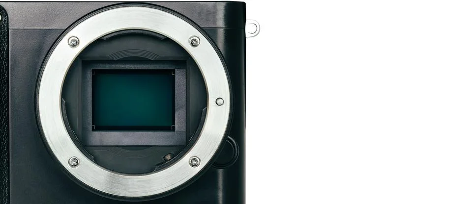 Close up macro of APS-C Sensor and lens mount on digital mirrorless camera 写真素材