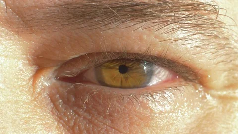 A close up macro brown green eye opening human iris macro natural 4K 60 Fps Vídeo Stock 128074065