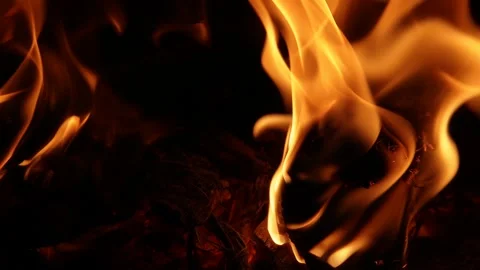 Close up macro burning dry bamboo surface with glowing red embers Video stock 328362720