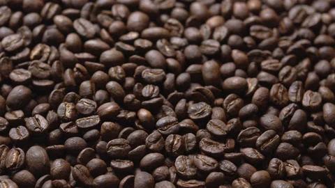 Close up macro coffee beans detailed roasted grains texture bokeh Stock Footage 239098124