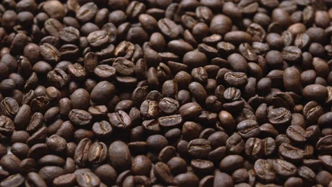 Close up macro coffee beans detailed roasted grains texture bokeh Stock Footage 239098680