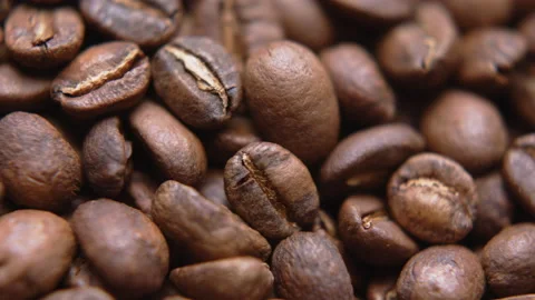Close up macro coffee beans detailed roasted grains texture bokeh Stock Footage 239113412