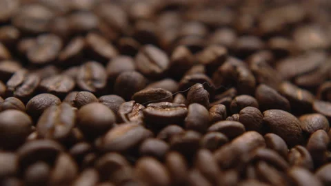 Close up macro coffee beans detailed roasted grains texture bokeh Stock Footage 239115690