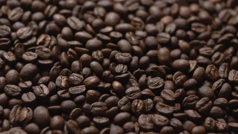 Close up macro coffee beans detailed roasted grains texture bokeh Stock Footage 239118228