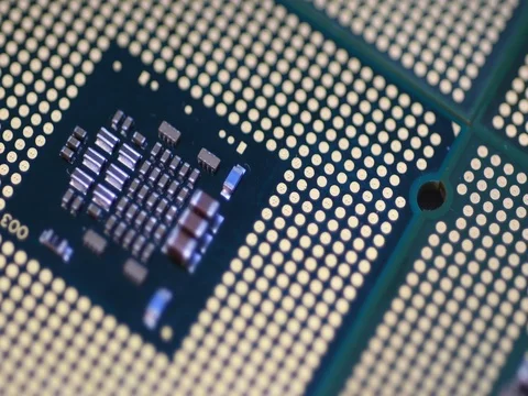 Close Up Macro Computer Processor CPU surface rotating dolly. Stock Footage 80535755