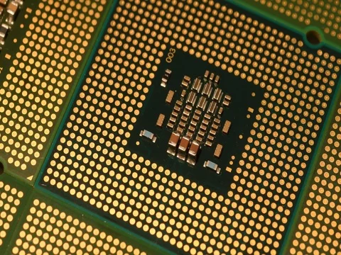 Close Up Macro Computer Processor CPU surface rotating dolly. 스톡 동영상 80535757