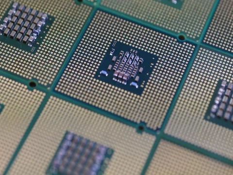 Close Up Macro Computer Processor surface rotating dolly. Stock Footage 80535739