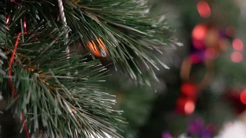 Close-up macro of a decorated Christmas tree with beautiful white Christmas tree Stock Footage 122063819