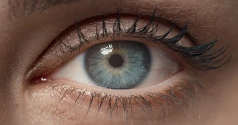 Close up macro eye opening human iris beautiful blue eye healthy eyesight Stock Footage 138393322