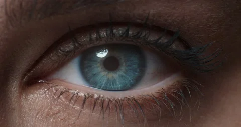 Close up macro eye opening human iris beautiful blue eye healthy eyesight Stock Footage 138393375