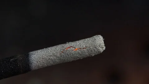 Close up macro footage of an incense stick burning in sped up fast motion Vídeo Stock 123021062