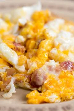 Close up macro fried eggs with bacon Stock Photos