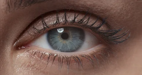 Close up macro human eye opening iris beautiful blue eye healthy eyesight Stock Footage 138393483