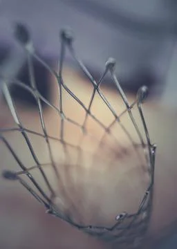 Close up macro image of a metallic stent used in angioplasty. Stock Photos