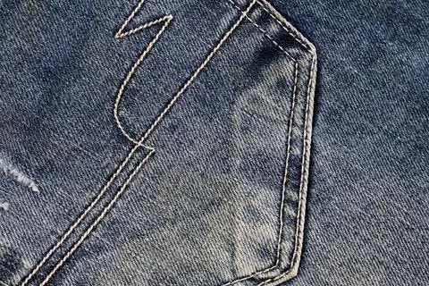Close Up Macro of Indigo Blue Denim Fabric with Natural Fiber Texture Stock Photos