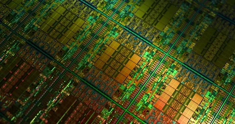 Close-up Macro of modern CPU Die Chip Processor on wafer  Stock Footage 148691055