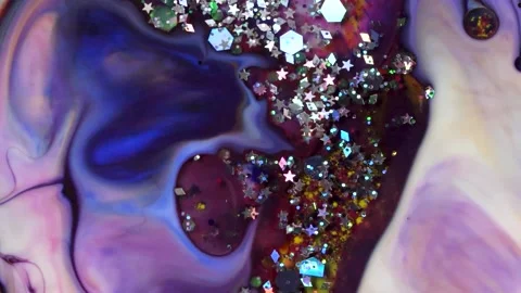 Close-up Macro Oil Bubbles and Glitter Floating with Bliss Stock-Footage 220683015