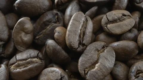 Close-up Macro Panning Shot of Roasted Coffee Beans Stock Footage 251956558