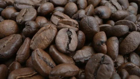 Close-up Macro Panning Shot of Roasted Coffee Beans Stock Footage 254552521
