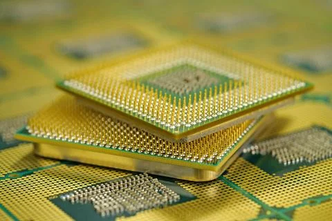 Close macro of PC processor pins revealing the intricate engineering of mod.. Stock Photos