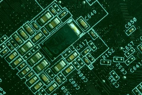 A close up macro photo of a generic technology motherboard circuit board (pcb Stock Photos