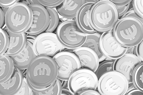 Close-up macro render is showing overlapping shiny metallic euro coins with 스톡 일러스트