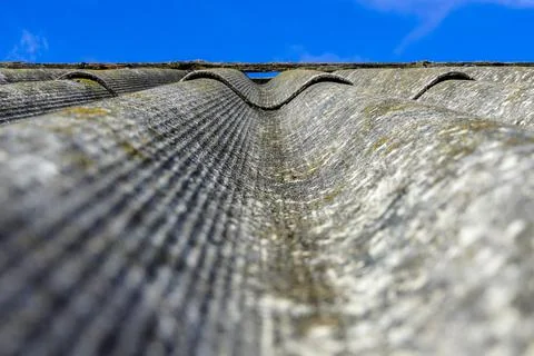 Close up macro Roof shingle with perspective to blue sky Stock Photos