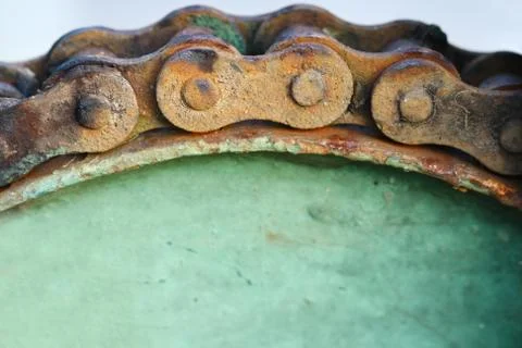 Close up macro rusty chain and gear Stock Photos