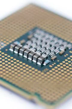 Close up macro selective focus of pc processor computer 写真素材