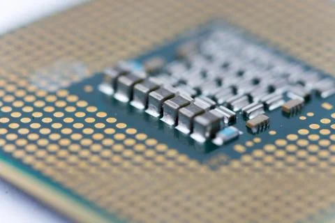 Close up macro selective focus of pc processor computer 写真素材