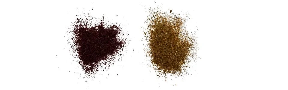 Close-up macro shot of 3 different spices in 2 parts Stock Illustration