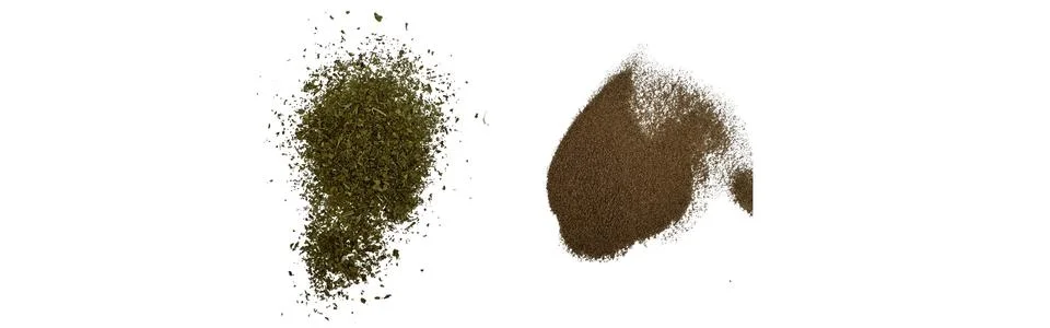 Close-up macro shot of 3 different spices in 2 parts 스톡 일러스트
