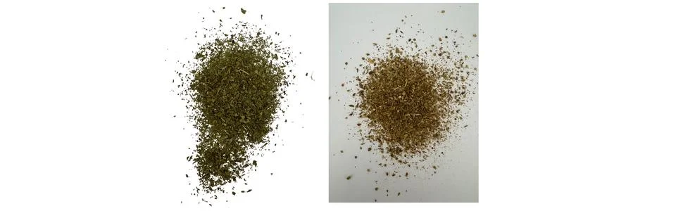 Close-up macro shot of 3 different spices in 2 parts Stock Illustration