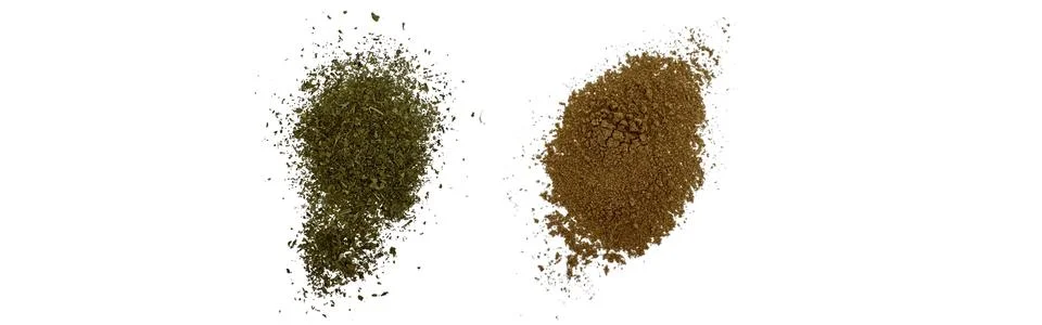 Close-up macro shot of 3 different spices in 2 parts Stock Illustration