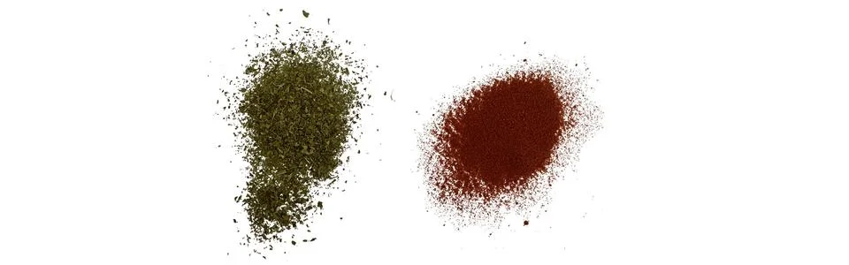 Close-up macro shot of 3 different spices in 2 parts Stock Illustration