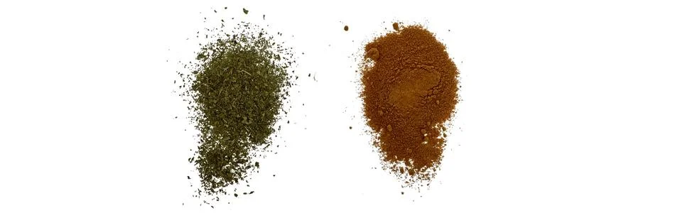 Close-up macro shot of 3 different spices in 2 parts 스톡 일러스트