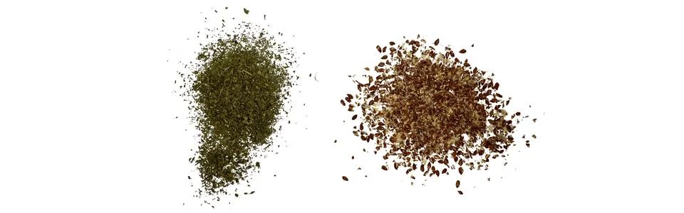 Close-up macro shot of 3 different spices in 2 parts Stock Illustration