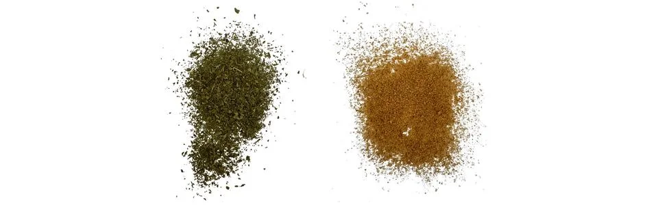 Close-up macro shot of 3 different spices in 2 parts Stock Illustration
