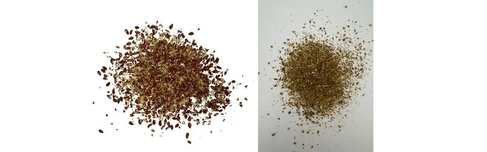 Close-up macro shot of 3 different spices in 2 parts Stock Illustration