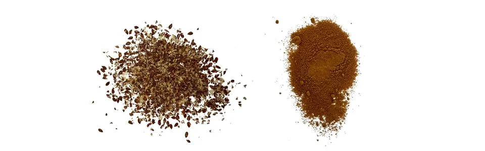Close-up macro shot of 3 different spices in 2 parts Stock Illustration