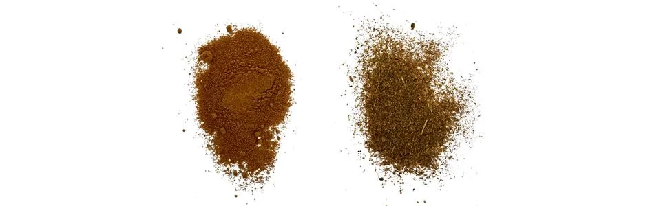Close-up macro shot of 3 different spices in 2 parts 스톡 일러스트