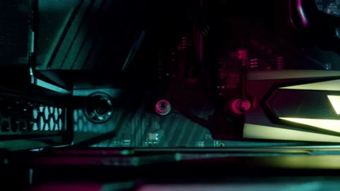 Close-up macro shot of Aigo CPU Cooler Radiator heatsink in gaming computer Stockbeeldmateriaal 205044583