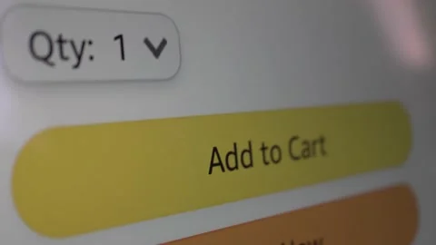 Close up macro shot, computer screen with Add to Cart button, clicking on it. Stock Footage 164613118