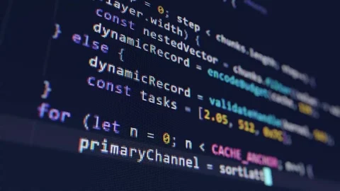 Close up macro shot of a computer screen with typing JavaScript code Stock-Footage 340841528