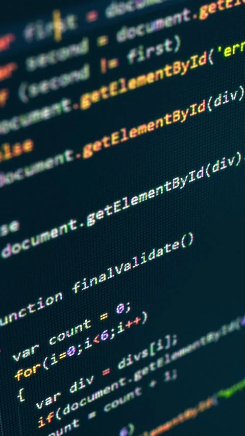 Close up macro shot of a computer screen with typing highlighted JavaScript Stock Footage 344648604