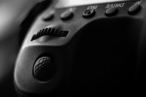 Close-up macro shot of a control buttons and shutter button of the modern dig Stock Photos